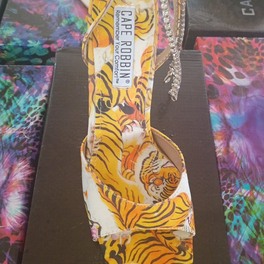 Cape Robbin Yellow Tiger Print Strappy Sandal with Rhinestone Accent